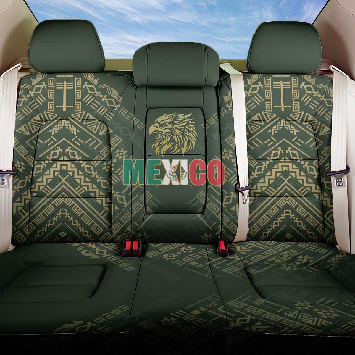 Mexico Football Back Car Seat Cover Aztec Pattern Eagle - Wonder Print Shop