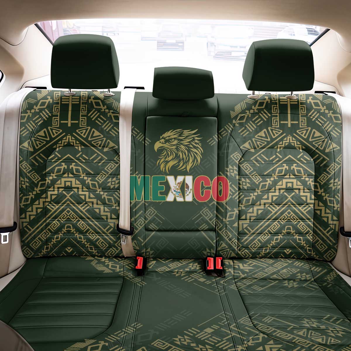 Mexico Football Back Car Seat Cover Aztec Pattern Eagle - Wonder Print Shop