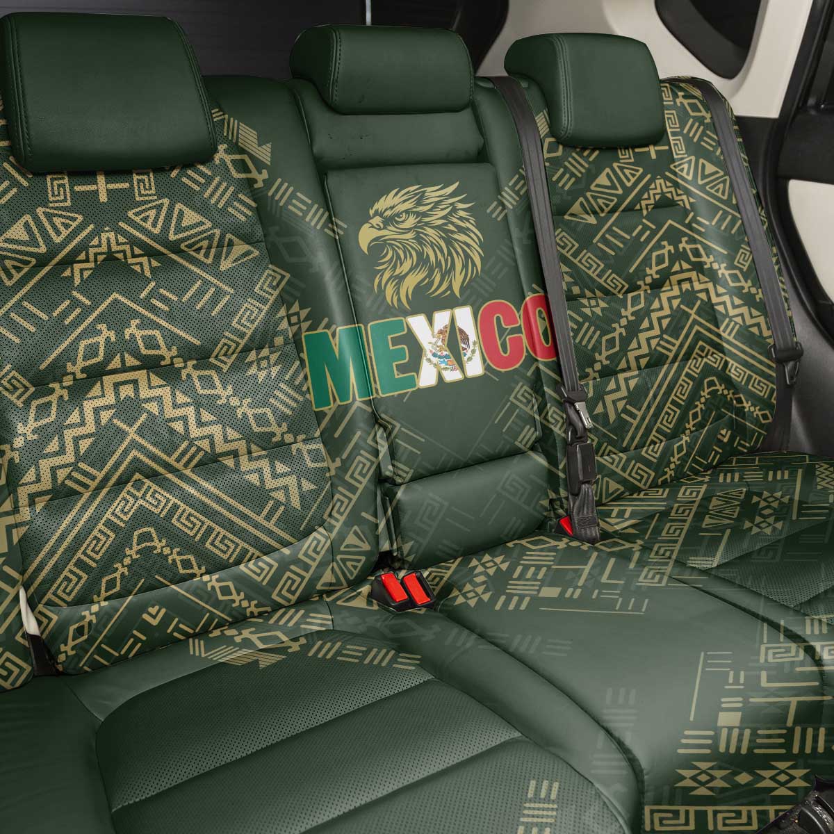 Mexico Football Back Car Seat Cover Aztec Pattern Eagle - Wonder Print Shop