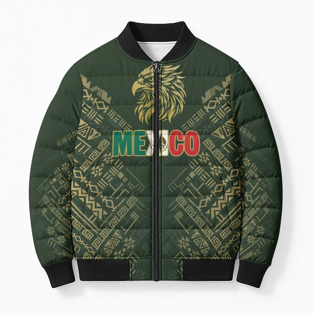 Custom Mexico Football Bomber Puffer Jacket Aztec Pattern Eagle - Wonder Print Shop