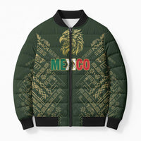 Custom Mexico Football Bomber Puffer Jacket Aztec Pattern Eagle - Wonder Print Shop