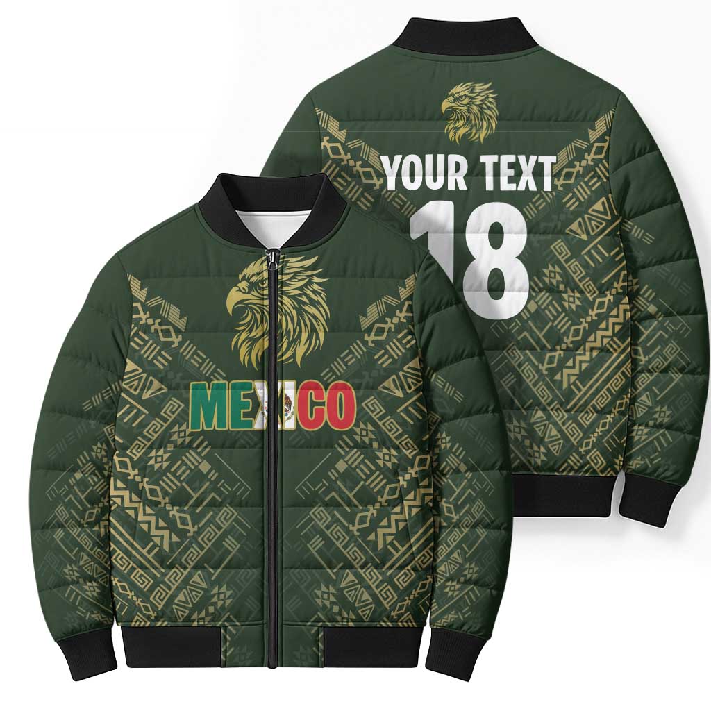 Custom Mexico Football Bomber Puffer Jacket Aztec Pattern Eagle - Wonder Print Shop