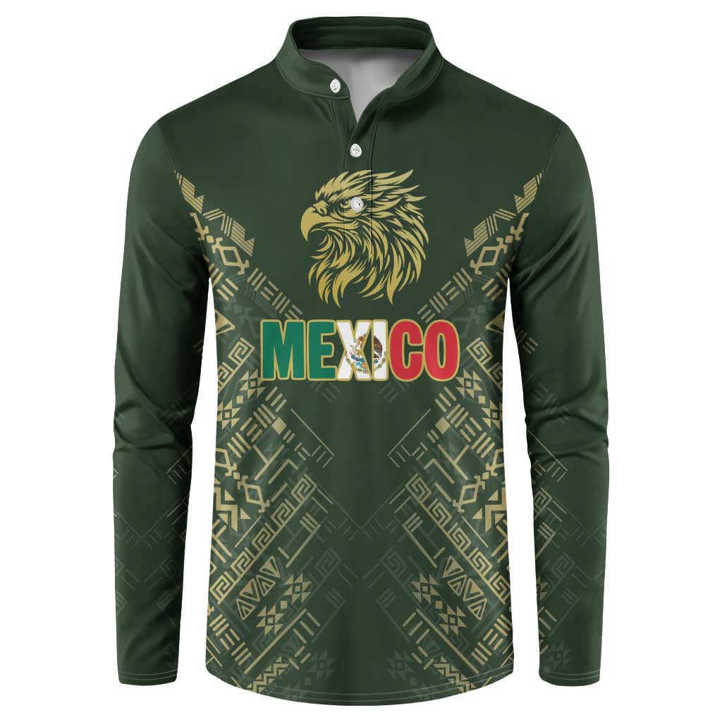 Custom Mexico Football Button Sweatshirt Aztec Pattern Eagle - Wonder Print Shop