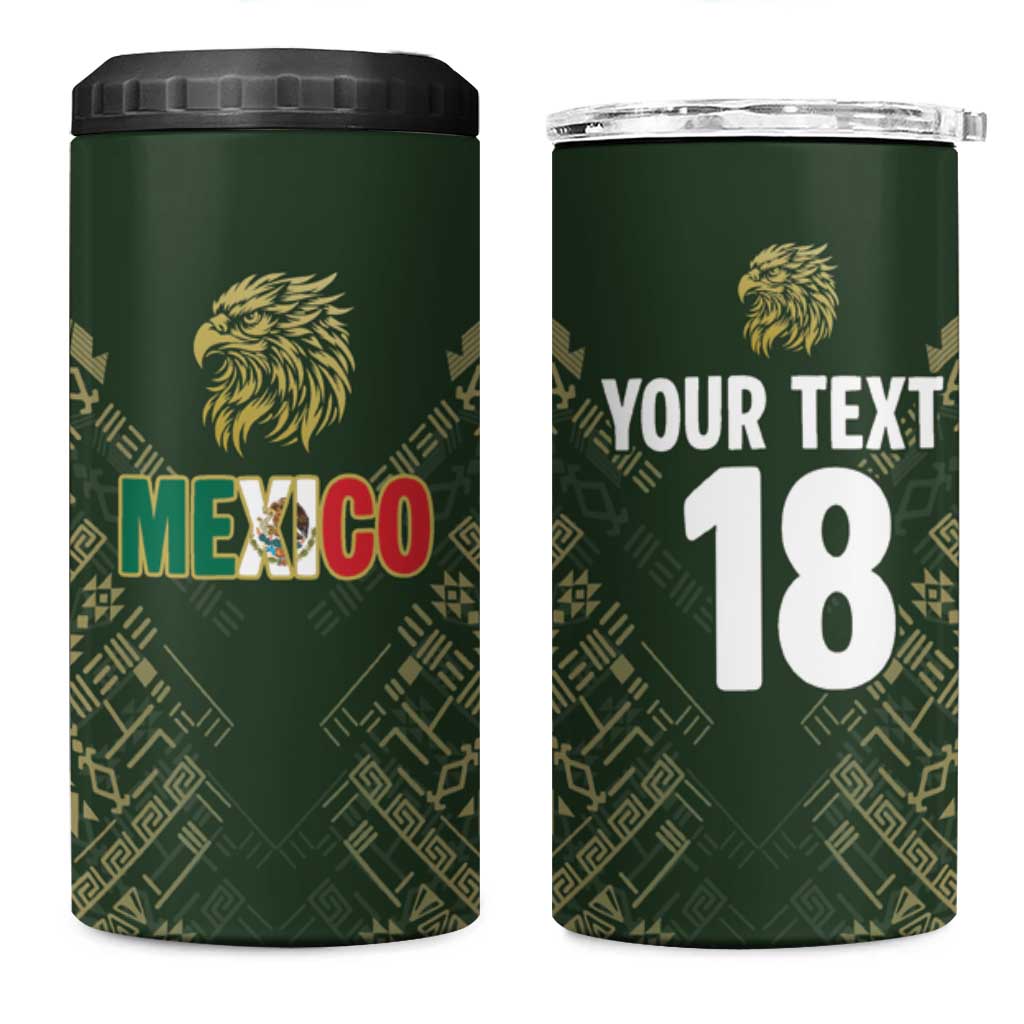 Custom Mexico Football 4 in 1 Can Cooler Tumbler Aztec Pattern Eagle - Wonder Print Shop