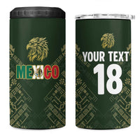 Custom Mexico Football 4 in 1 Can Cooler Tumbler Aztec Pattern Eagle - Wonder Print Shop