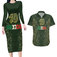 Custom Mexico Football Couples Matching Long Sleeve Bodycon Dress and Hawaiian Shirt Aztec Pattern Eagle - Wonder Print Shop