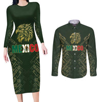 Custom Mexico Football Couples Matching Long Sleeve Bodycon Dress and Long Sleeve Button Shirt Aztec Pattern Eagle - Wonder Print Shop