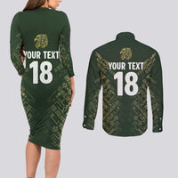 Custom Mexico Football Couples Matching Long Sleeve Bodycon Dress and Long Sleeve Button Shirt Aztec Pattern Eagle - Wonder Print Shop