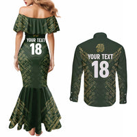 Custom Mexico Football Couples Matching Mermaid Dress and Long Sleeve Button Shirt Aztec Pattern Eagle - Wonder Print Shop