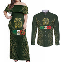 Custom Mexico Football Couples Matching Off Shoulder Maxi Dress and Long Sleeve Button Shirt Aztec Pattern Eagle - Wonder Print Shop