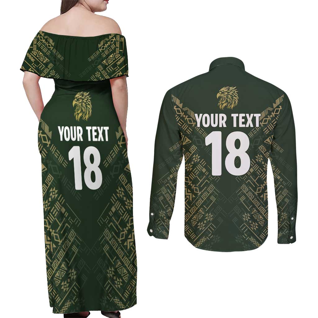 Custom Mexico Football Couples Matching Off Shoulder Maxi Dress and Long Sleeve Button Shirt Aztec Pattern Eagle - Wonder Print Shop