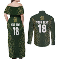 Custom Mexico Football Couples Matching Off Shoulder Maxi Dress and Long Sleeve Button Shirt Aztec Pattern Eagle - Wonder Print Shop