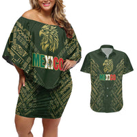 Custom Mexico Football Couples Matching Off Shoulder Short Dress and Hawaiian Shirt Aztec Pattern Eagle - Wonder Print Shop