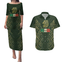 Custom Mexico Football Couples Matching Puletasi and Hawaiian Shirt Aztec Pattern Eagle - Wonder Print Shop