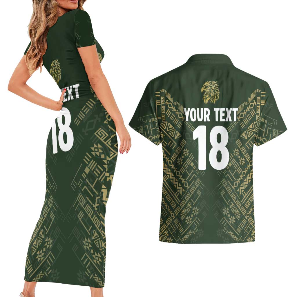 Custom Mexico Football Couples Matching Short Sleeve Bodycon Dress and Hawaiian Shirt Aztec Pattern Eagle - Wonder Print Shop