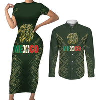 Custom Mexico Football Couples Matching Short Sleeve Bodycon Dress and Long Sleeve Button Shirt Aztec Pattern Eagle - Wonder Print Shop