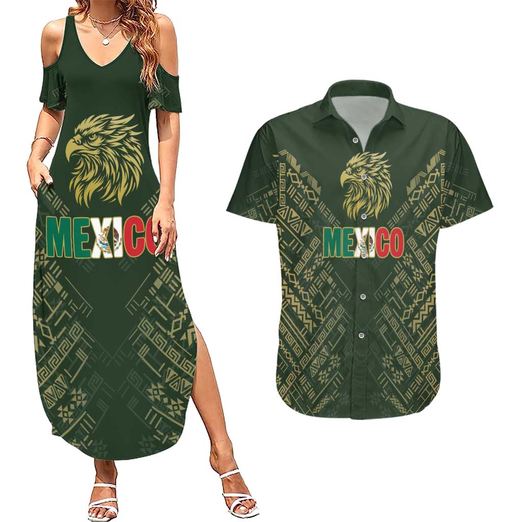 Custom Mexico Football Couples Matching Summer Maxi Dress and Hawaiian Shirt Aztec Pattern Eagle - Wonder Print Shop