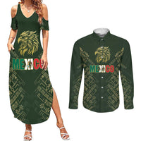 Custom Mexico Football Couples Matching Summer Maxi Dress and Long Sleeve Button Shirt Aztec Pattern Eagle - Wonder Print Shop