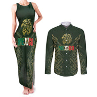Custom Mexico Football Couples Matching Tank Maxi Dress and Long Sleeve Button Shirt Aztec Pattern Eagle - Wonder Print Shop