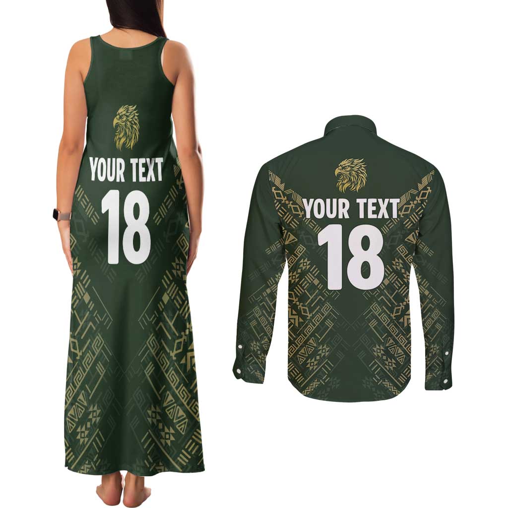 Custom Mexico Football Couples Matching Tank Maxi Dress and Long Sleeve Button Shirt Aztec Pattern Eagle - Wonder Print Shop