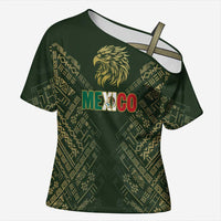 Custom Mexico Football Cross Shoulder Shirt Aztec Pattern Eagle - Wonder Print Shop
