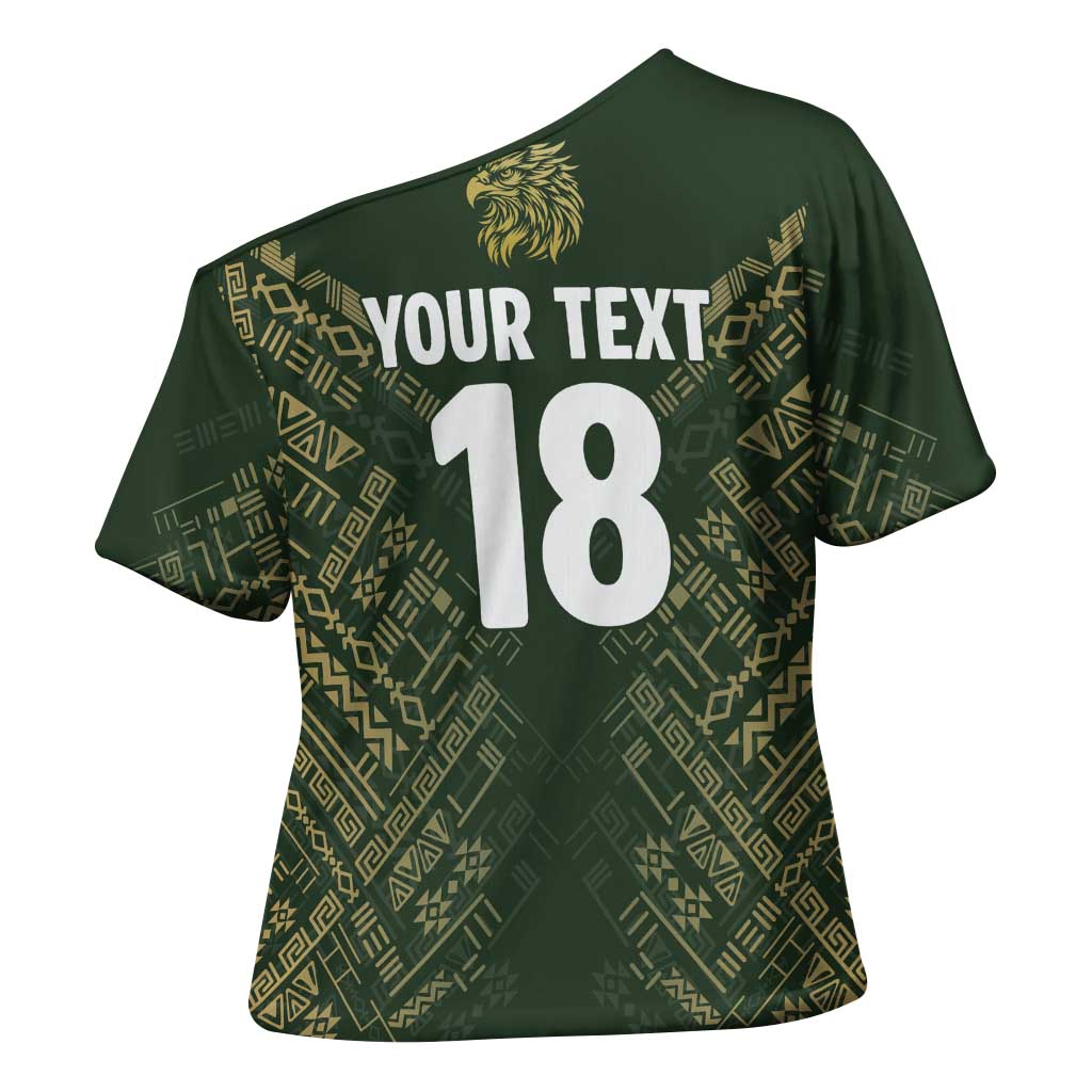 Custom Mexico Football Cross Shoulder Shirt Aztec Pattern Eagle - Wonder Print Shop