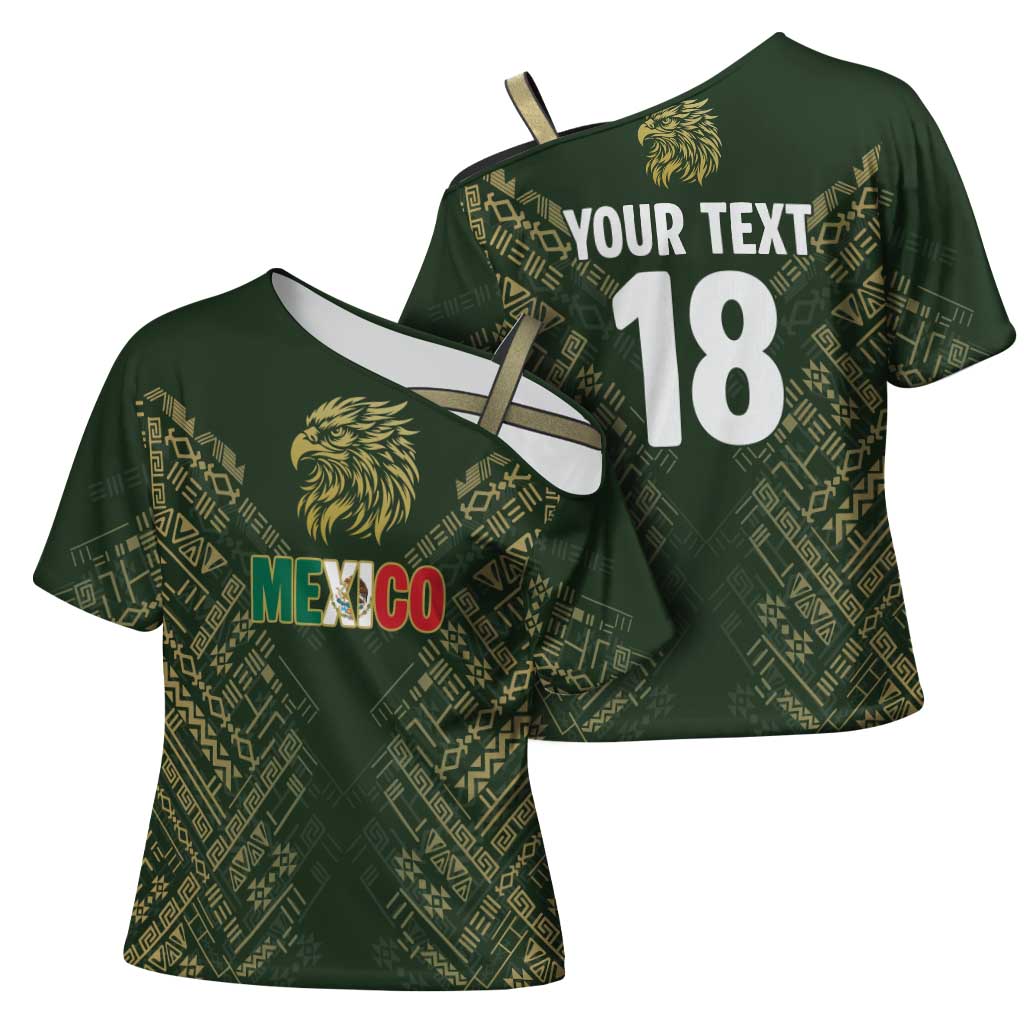 Custom Mexico Football Cross Shoulder Shirt Aztec Pattern Eagle - Wonder Print Shop