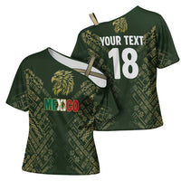 Custom Mexico Football Cross Shoulder Shirt Aztec Pattern Eagle - Wonder Print Shop