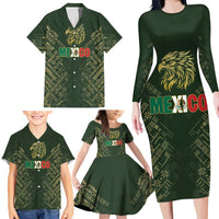 Custom Mexico Football Family Matching Long Sleeve Bodycon Dress and Hawaiian Shirt Aztec Pattern Eagle - Wonder Print Shop