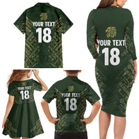 Custom Mexico Football Family Matching Long Sleeve Bodycon Dress and Hawaiian Shirt Aztec Pattern Eagle - Wonder Print Shop
