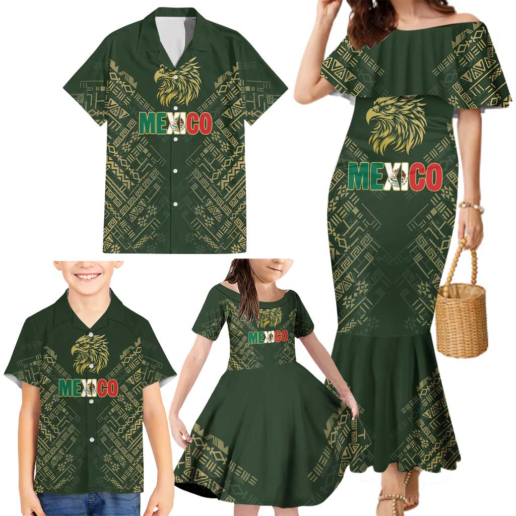 Custom Mexico Football Family Matching Mermaid Dress and Hawaiian Shirt Aztec Pattern Eagle - Wonder Print Shop