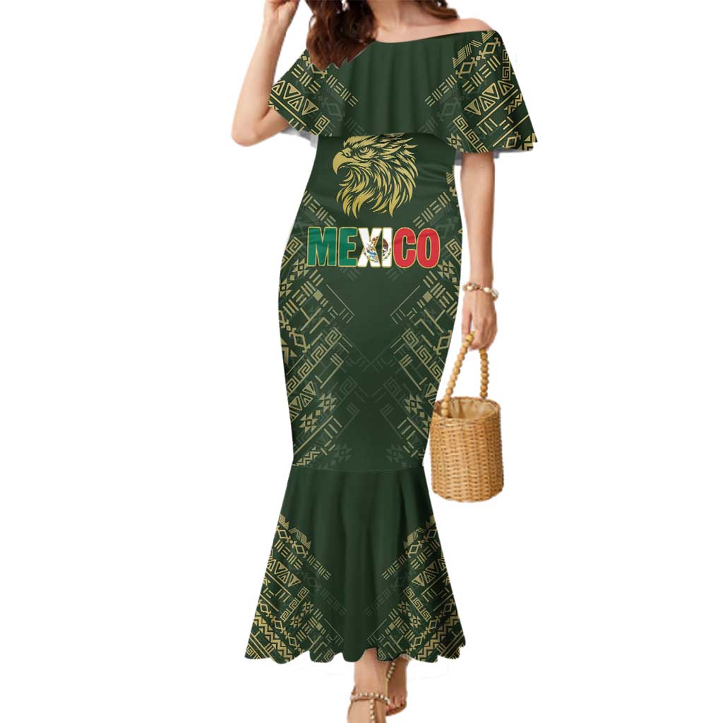 Custom Mexico Football Family Matching Mermaid Dress and Hawaiian Shirt Aztec Pattern Eagle - Wonder Print Shop