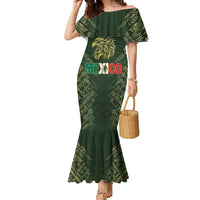 Custom Mexico Football Family Matching Mermaid Dress and Hawaiian Shirt Aztec Pattern Eagle - Wonder Print Shop