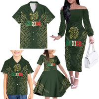 Custom Mexico Football Family Matching Off The Shoulder Long Sleeve Dress and Hawaiian Shirt Aztec Pattern Eagle - Wonder Print Shop