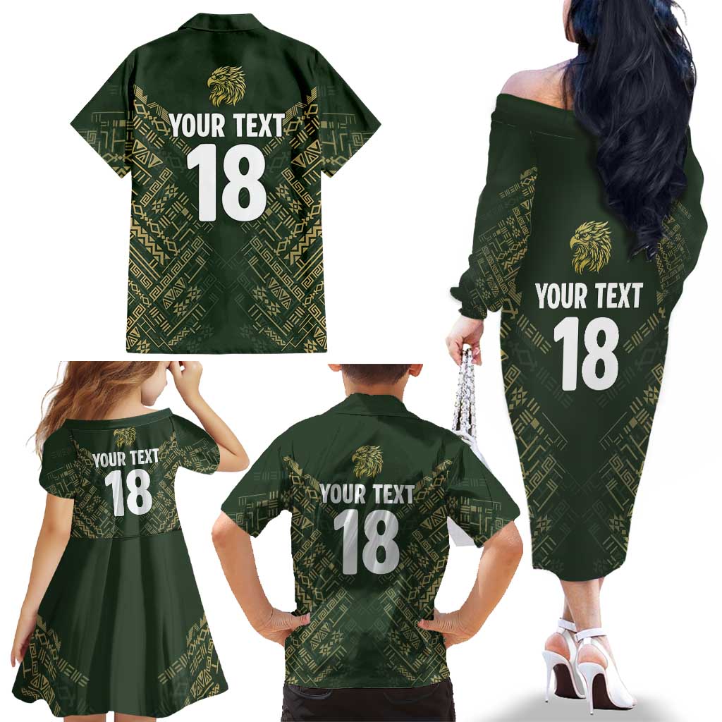 Custom Mexico Football Family Matching Off The Shoulder Long Sleeve Dress and Hawaiian Shirt Aztec Pattern Eagle - Wonder Print Shop