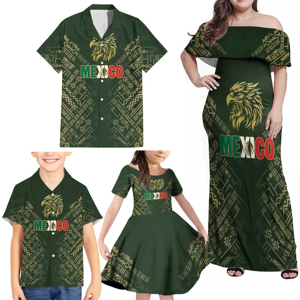 Custom Mexico Football Family Matching Off Shoulder Maxi Dress and Hawaiian Shirt Aztec Pattern Eagle - Wonder Print Shop