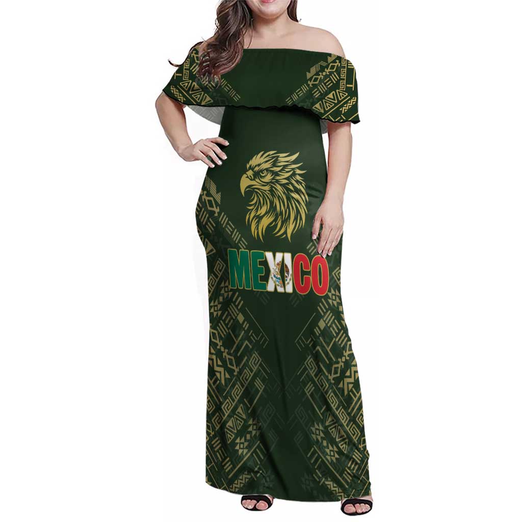 Custom Mexico Football Family Matching Off Shoulder Maxi Dress and Hawaiian Shirt Aztec Pattern Eagle - Wonder Print Shop