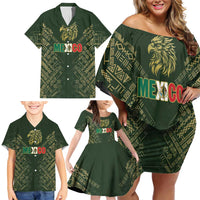 Custom Mexico Football Family Matching Off Shoulder Short Dress and Hawaiian Shirt Aztec Pattern Eagle - Wonder Print Shop