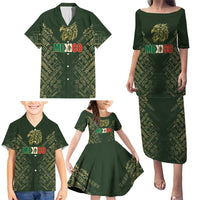 Custom Mexico Football Family Matching Puletasi and Hawaiian Shirt Aztec Pattern Eagle - Wonder Print Shop