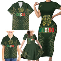 Custom Mexico Football Family Matching Short Sleeve Bodycon Dress and Hawaiian Shirt Aztec Pattern Eagle - Wonder Print Shop