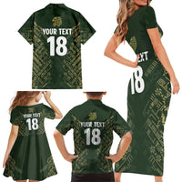 Custom Mexico Football Family Matching Short Sleeve Bodycon Dress and Hawaiian Shirt Aztec Pattern Eagle - Wonder Print Shop