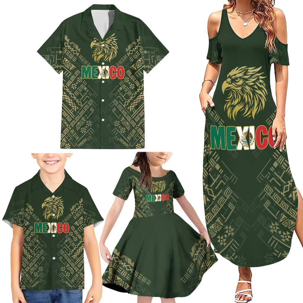 Custom Mexico Football Family Matching Summer Maxi Dress and Hawaiian Shirt Aztec Pattern Eagle - Wonder Print Shop
