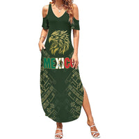 Custom Mexico Football Family Matching Summer Maxi Dress and Hawaiian Shirt Aztec Pattern Eagle - Wonder Print Shop