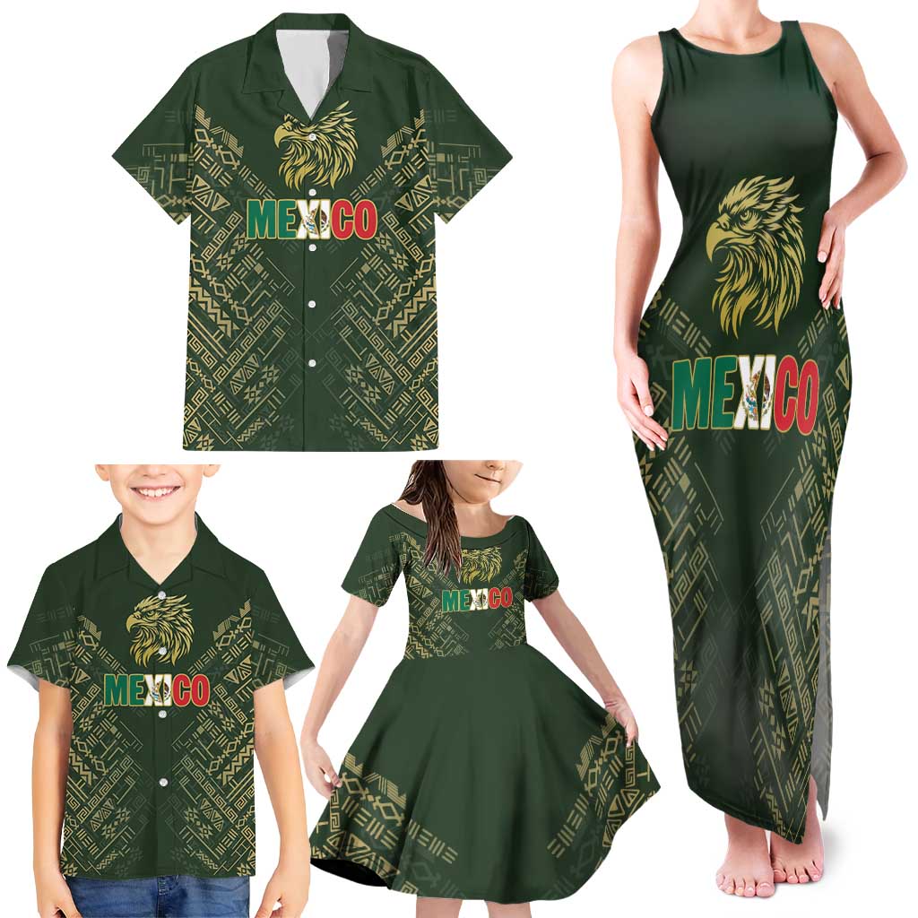 Custom Mexico Football Family Matching Tank Maxi Dress and Hawaiian Shirt Aztec Pattern Eagle - Wonder Print Shop