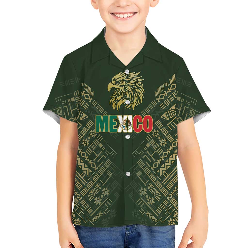Custom Mexico Football Kid Hawaiian Shirt Aztec Pattern Eagle - Wonder Print Shop