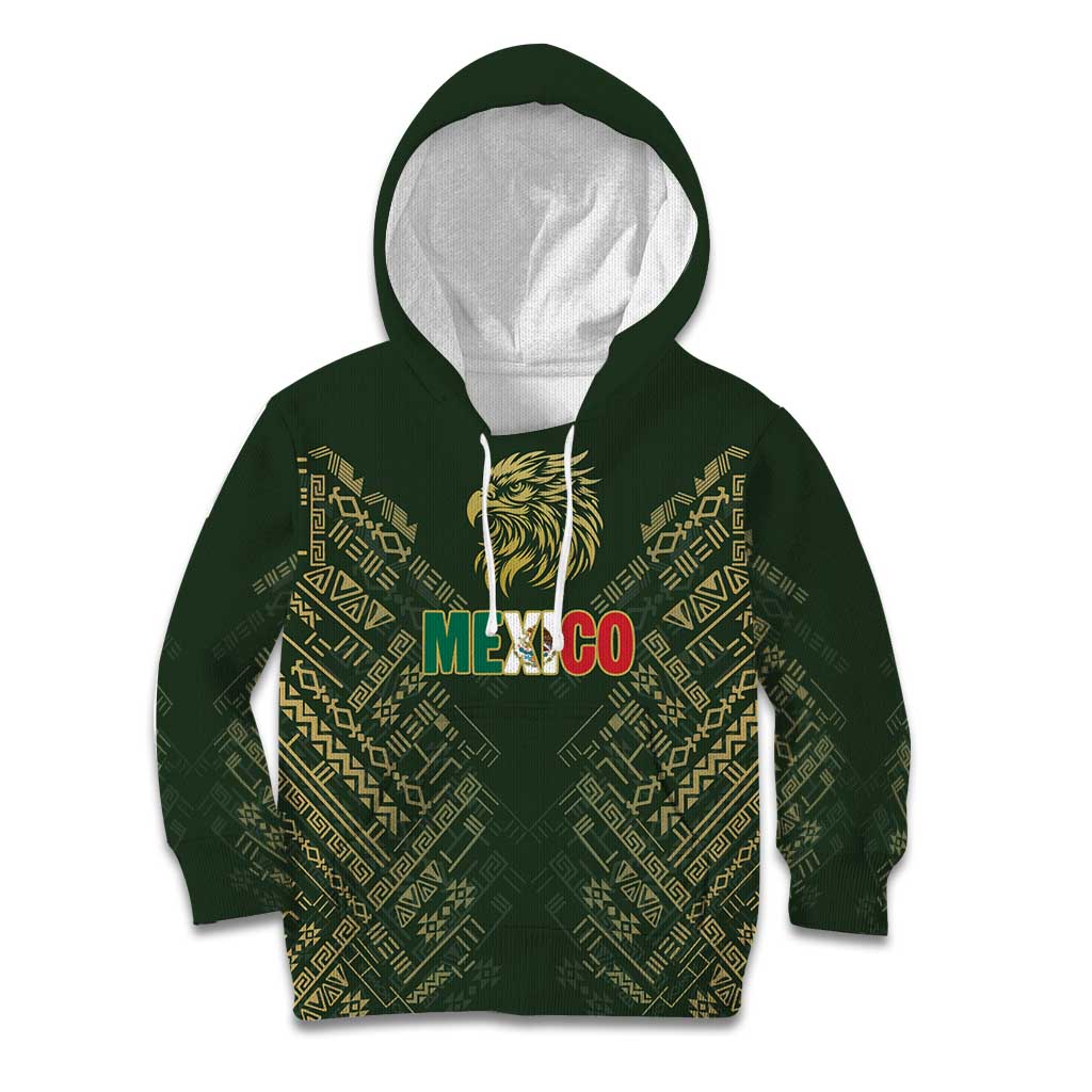 Custom Mexico Football Kid Hoodie Aztec Pattern Eagle - Wonder Print Shop