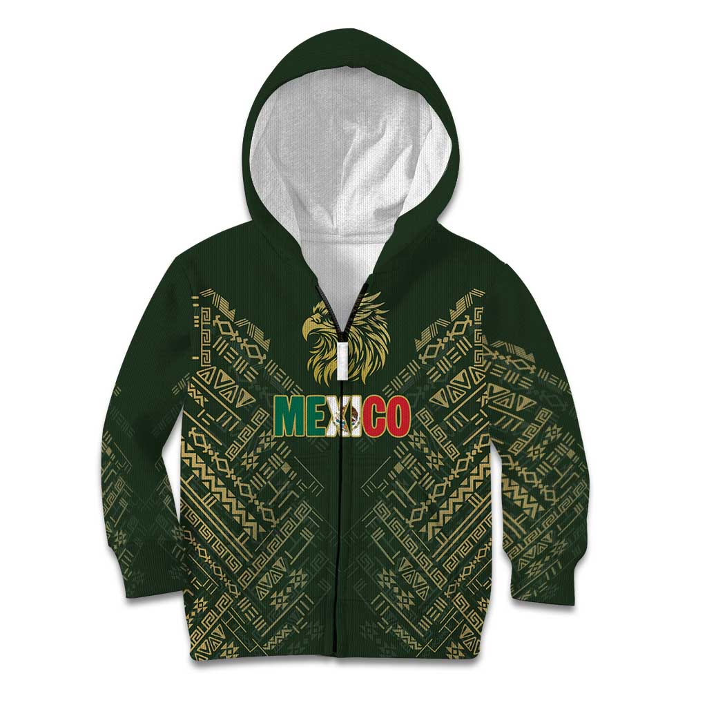 Custom Mexico Football Kid Hoodie Aztec Pattern Eagle - Wonder Print Shop