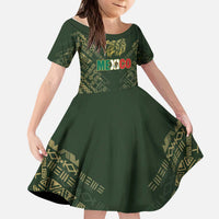Custom Mexico Football Kid Short Sleeve Dress Aztec Pattern Eagle - Wonder Print Shop