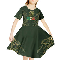 Custom Mexico Football Kid Short Sleeve Dress Aztec Pattern Eagle - Wonder Print Shop