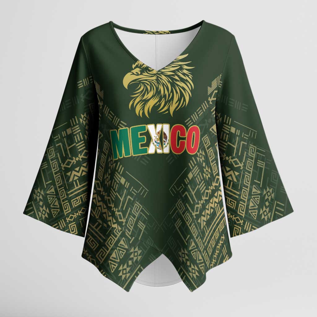 Custom Mexico Football Kimono Sleeve Blouse Aztec Pattern Eagle - Wonder Print Shop